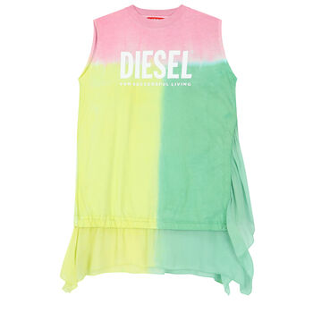 Girls Pink, Yellow & Green Logo Dress