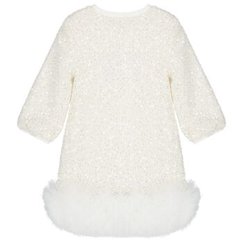 Girls Ivory Sequin Embellished Dress