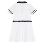 Girls White Cotton Bear Logo Dress, 1, hi-res