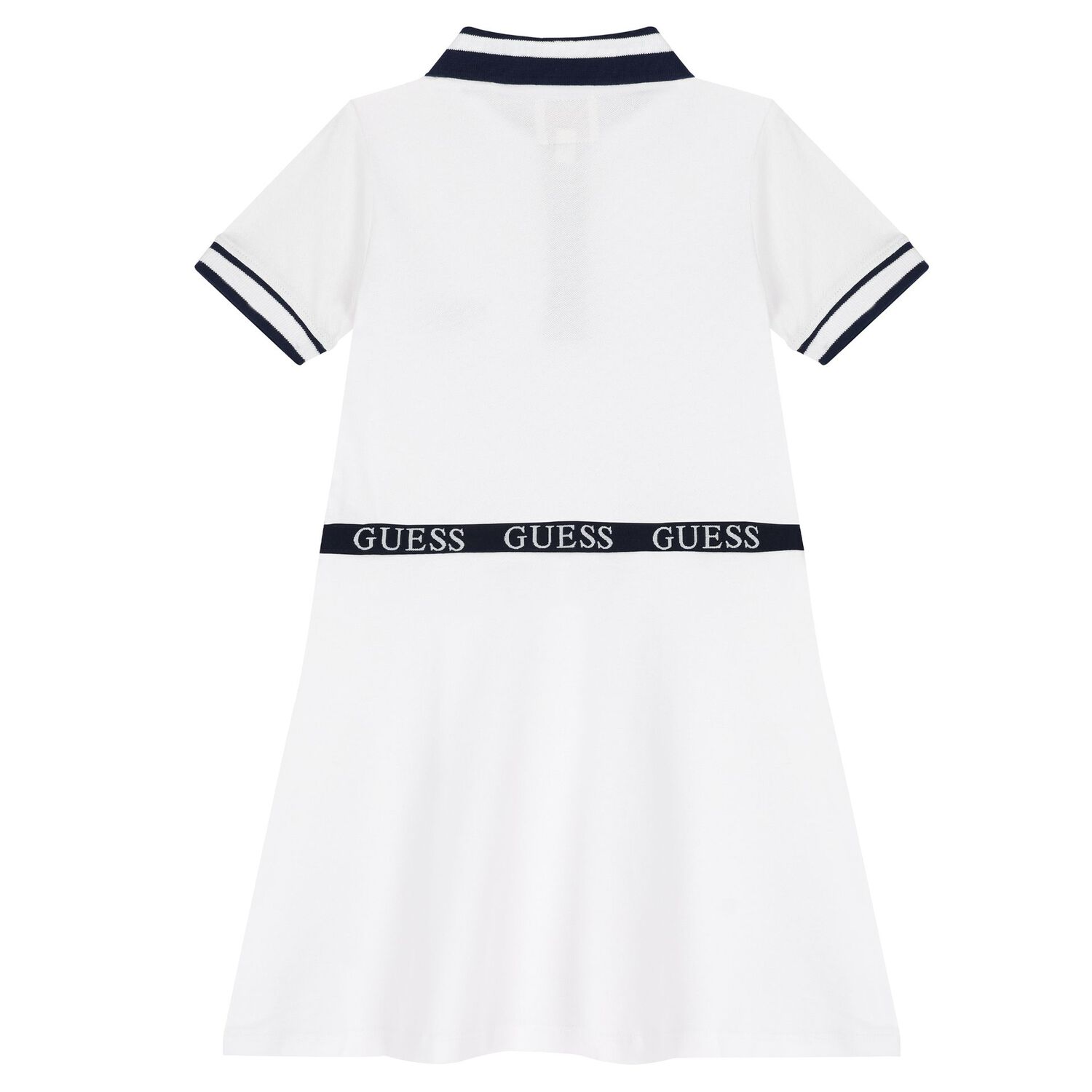 Girls White Cotton Bear Logo Dress, 1, hi-res