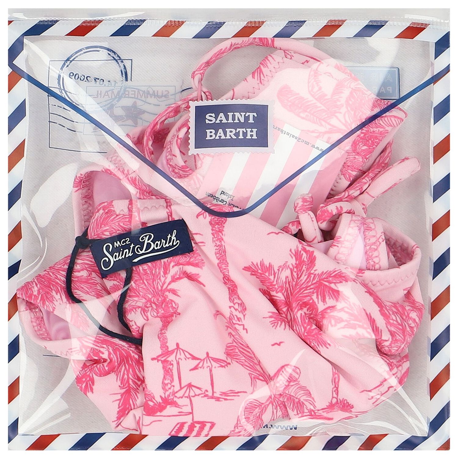 Girls Pink Palm Print Bikini, 1, hi-res image number null