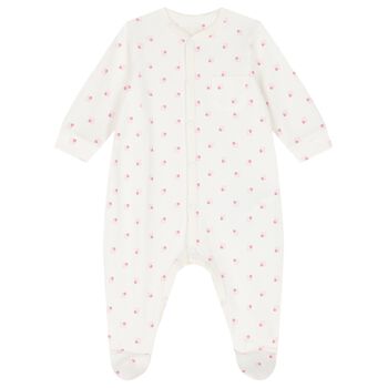 Baby Girls White & Pink Logo Babygrow