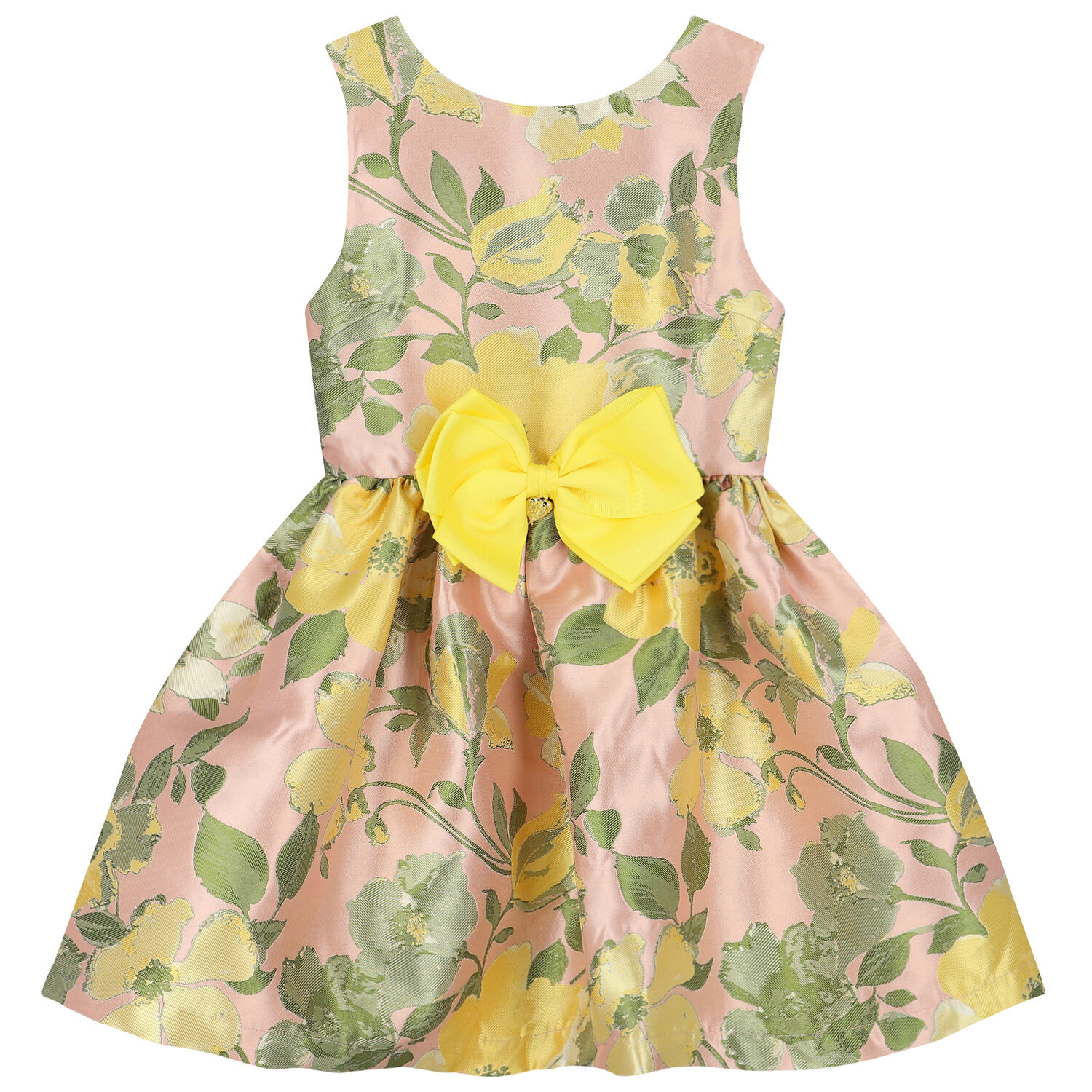 Girls Pink Floral Jacquard Dress, 1, hi-res