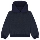 Girls Navy Blue Hooded Top, 1, hi-res