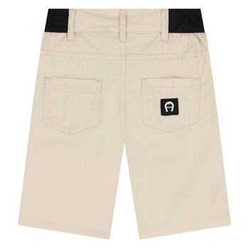 Younger Boys Beige Logo Shorts