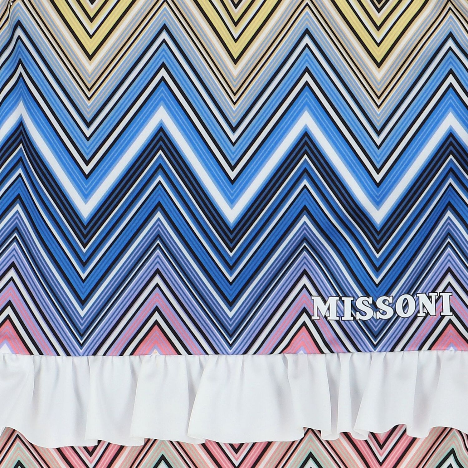 Girls Blue & White Zigzag logo Swimsuit, 1, hi-res