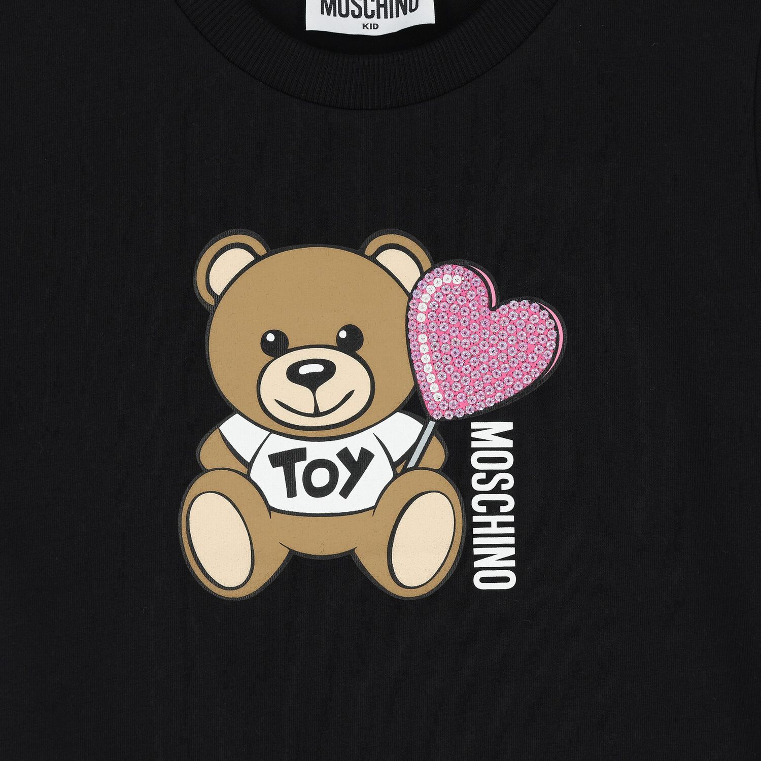 Girls Black Teddy Bear Logo T-Shirt, 3, hi-res
