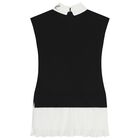 Girls Black & White Pleated Crepe Dress, 1, hi-res