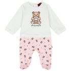 Baby Girls White & Pink Logo Babygrow Set, 1, hi-res