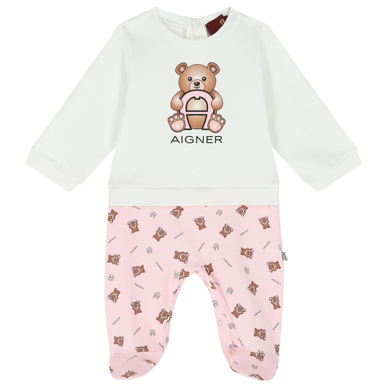 Baby Girls White & Pink Logo Babygrow Set, 1, hi-res