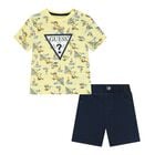 Baby Boys Yellow & Navy Blue Logo Shorts Set, 1, hi-res