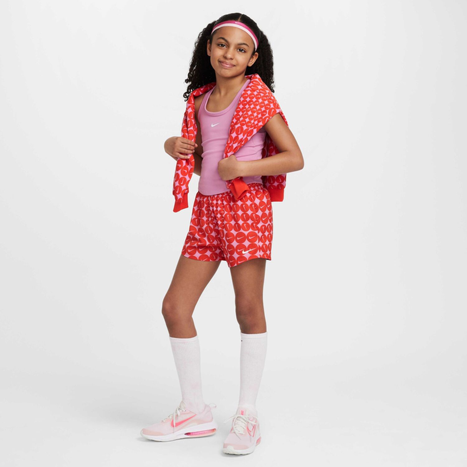 Girls Orange & Pink Logo Shorts, 1, hi-res