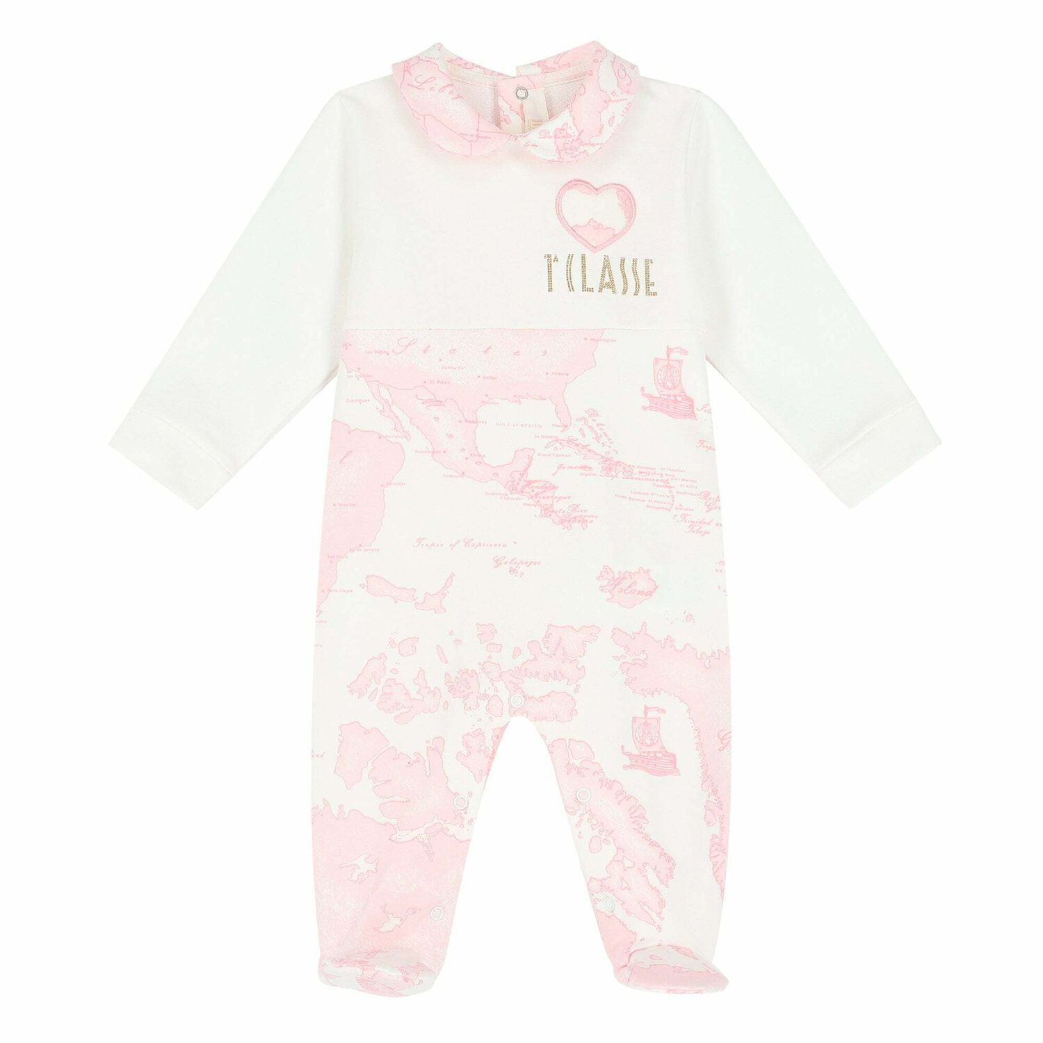 Girls Pink & Ivory Geo Map Babygrow, 1, hi-res image number null