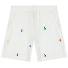 Boys White Logo Shorts, 2, hi-res