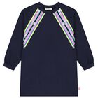 Girls Navy Blue Sequin Sweatshirt Dress , 1, hi-res