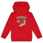 Boys Red Tiger Logo Hooded Top, 2, hi-res