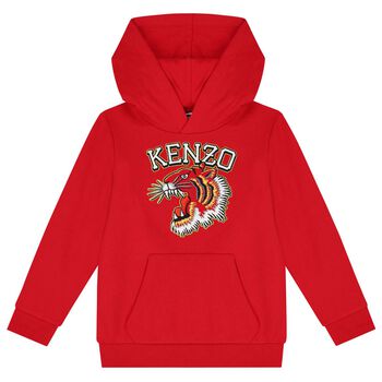 KENZO KIDS Boys Red Tiger Logo Hooded Top, 2 Boys Red Tiger Logo Hooded Top