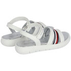 Girls White Stripe Logo Sandals, 1, hi-res