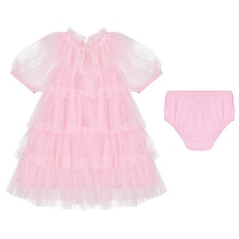 Baby Girls Pink Sequin Tulle Dress Set