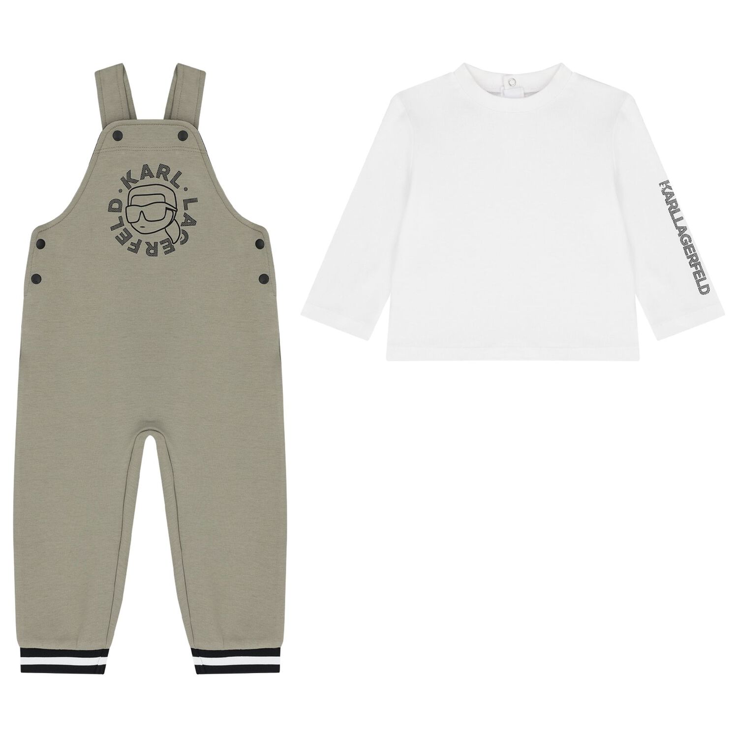 Younger Boys Green & White Ikonik Karl Dungaree Set , 1, hi-res