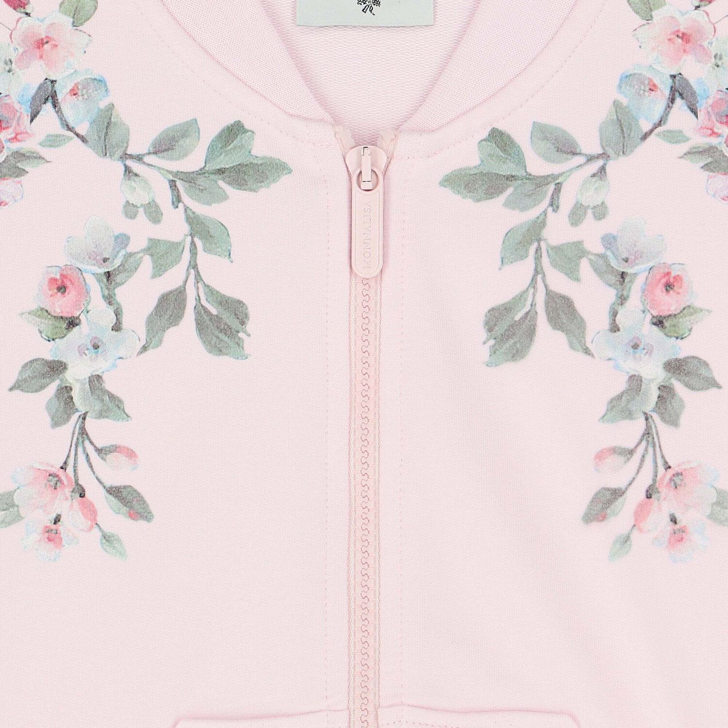 Girls Pink Floral Zip Up Top, 1, hi-res
