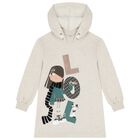 Girls Beige Hooded Sweatshirt Dress, 1, hi-res