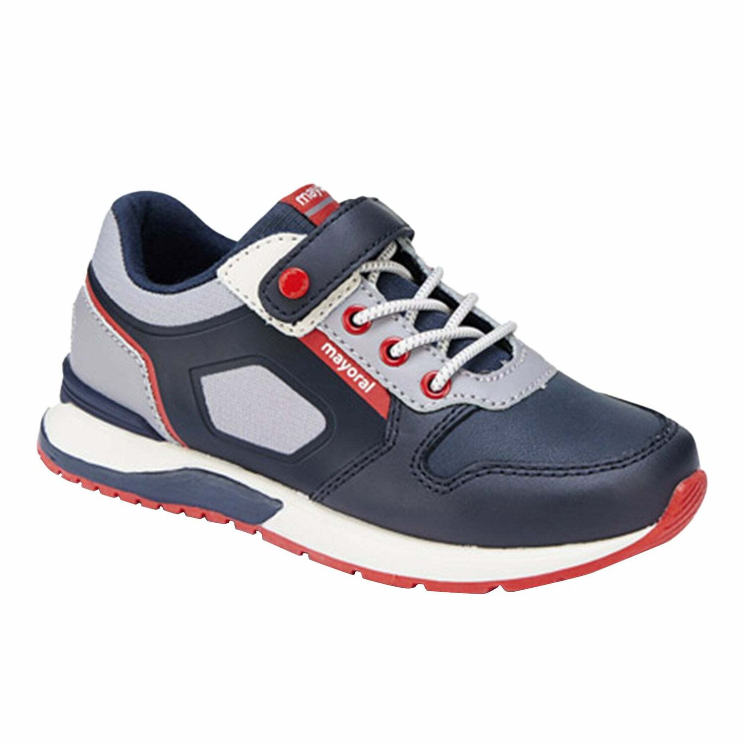 Boys Navy Blue Leather Trainers, 1, hi-res image number null
