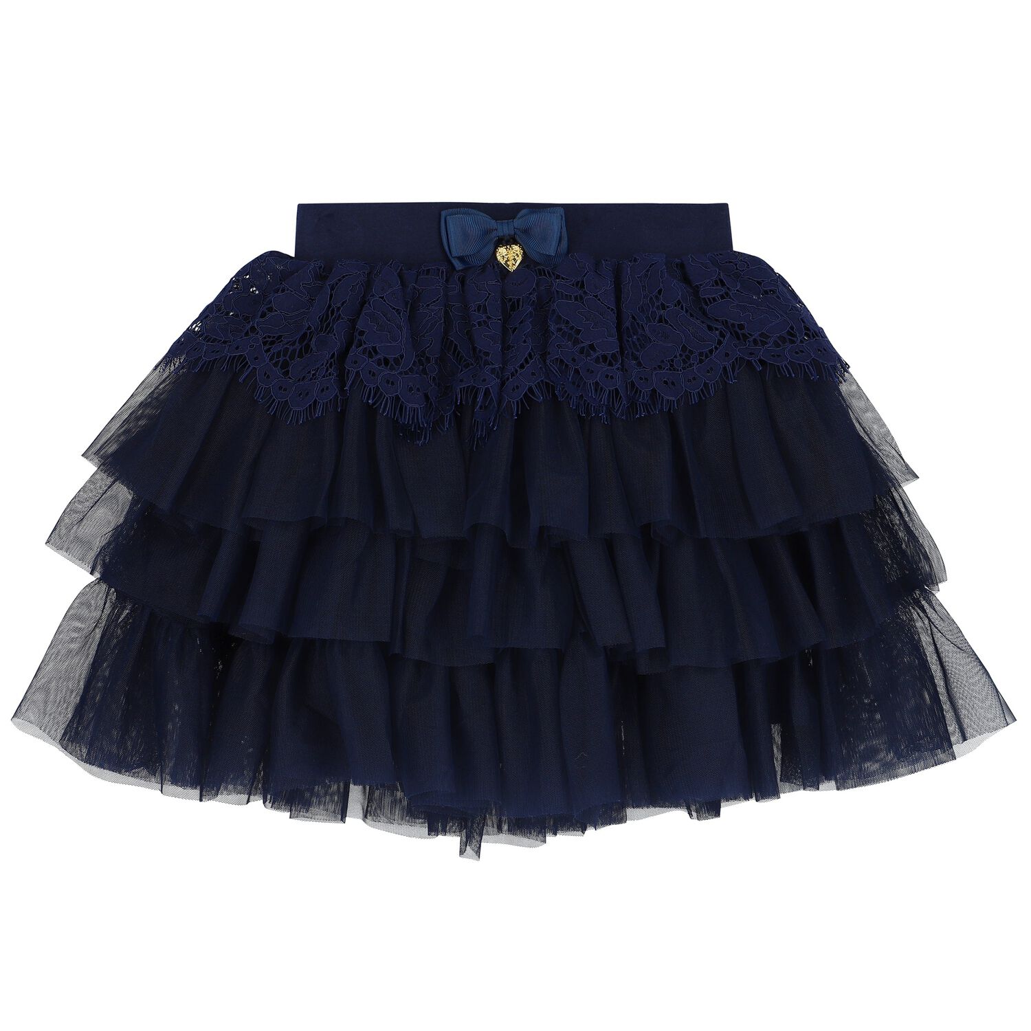 Girls Navy Blue Lace & Tulle Skirt, 3, hi-res