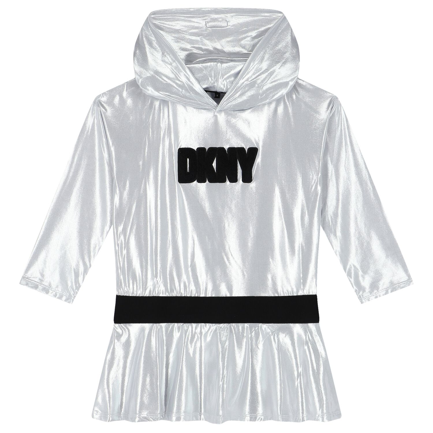 Girls Silver Logo Hooded Dress, 1, hi-res