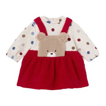 Baby Girls Ivory & Red Faux Bear Dress