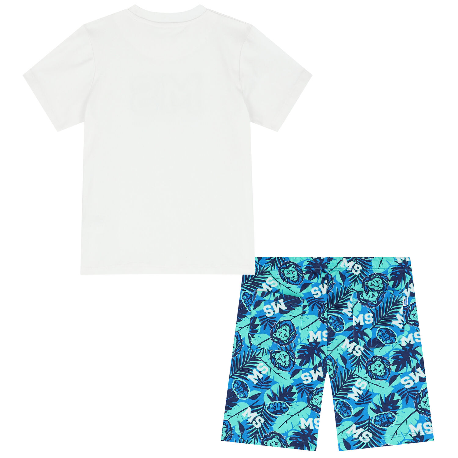 Boys White & Blue Logo Short Set, 1, hi-res
