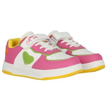 Girls White & Pink Heart Trainers