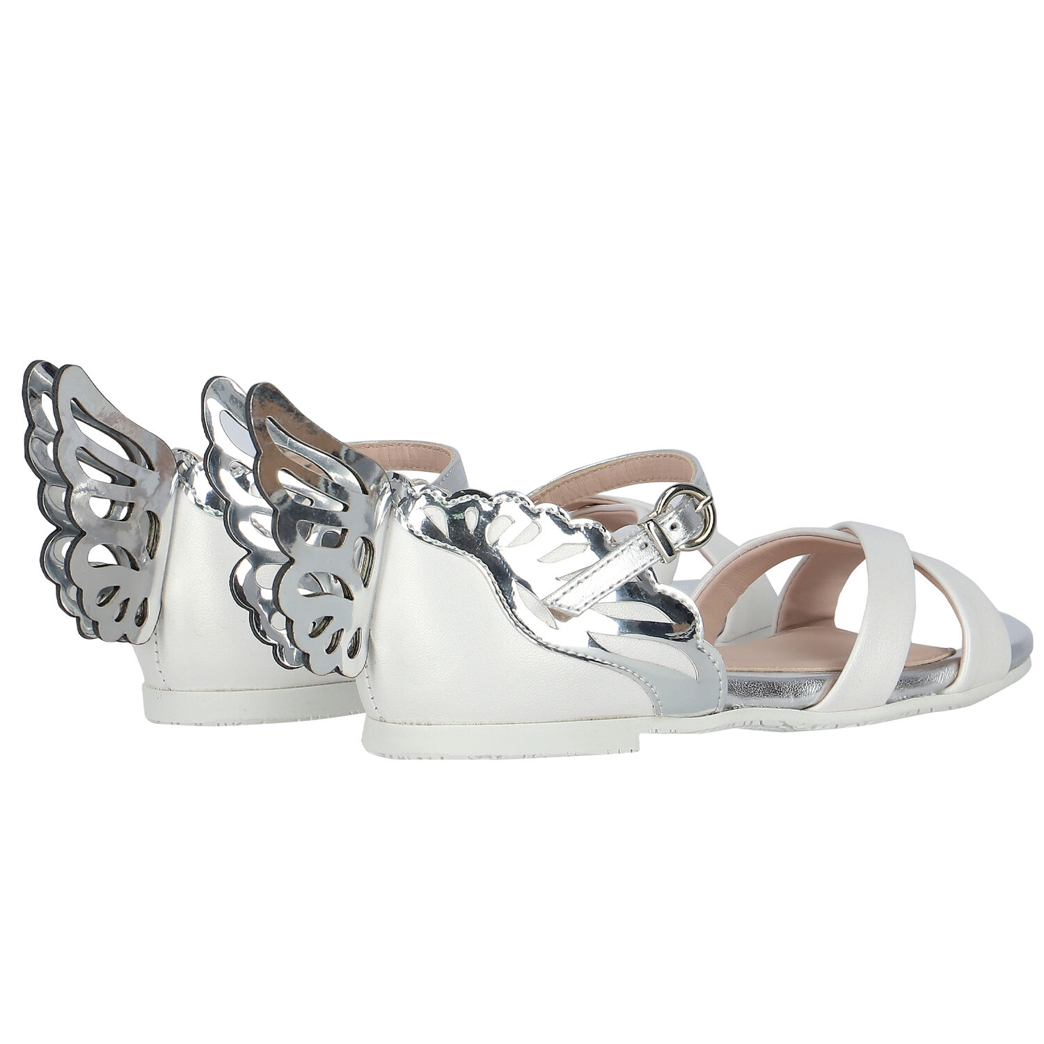 Girls White & Silver Butterfly Sandals, 1, hi-res image number null