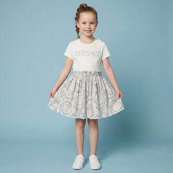 Younger Girls White & Pink Black Dress