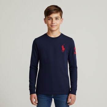 Boys Navy Blue Logo Long Sleeve Top