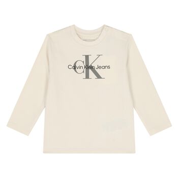 Baby Boys Beige Logo Long Sleeve Top