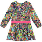 Girls Navy Blue & Neon Pink Dress, 1, hi-res