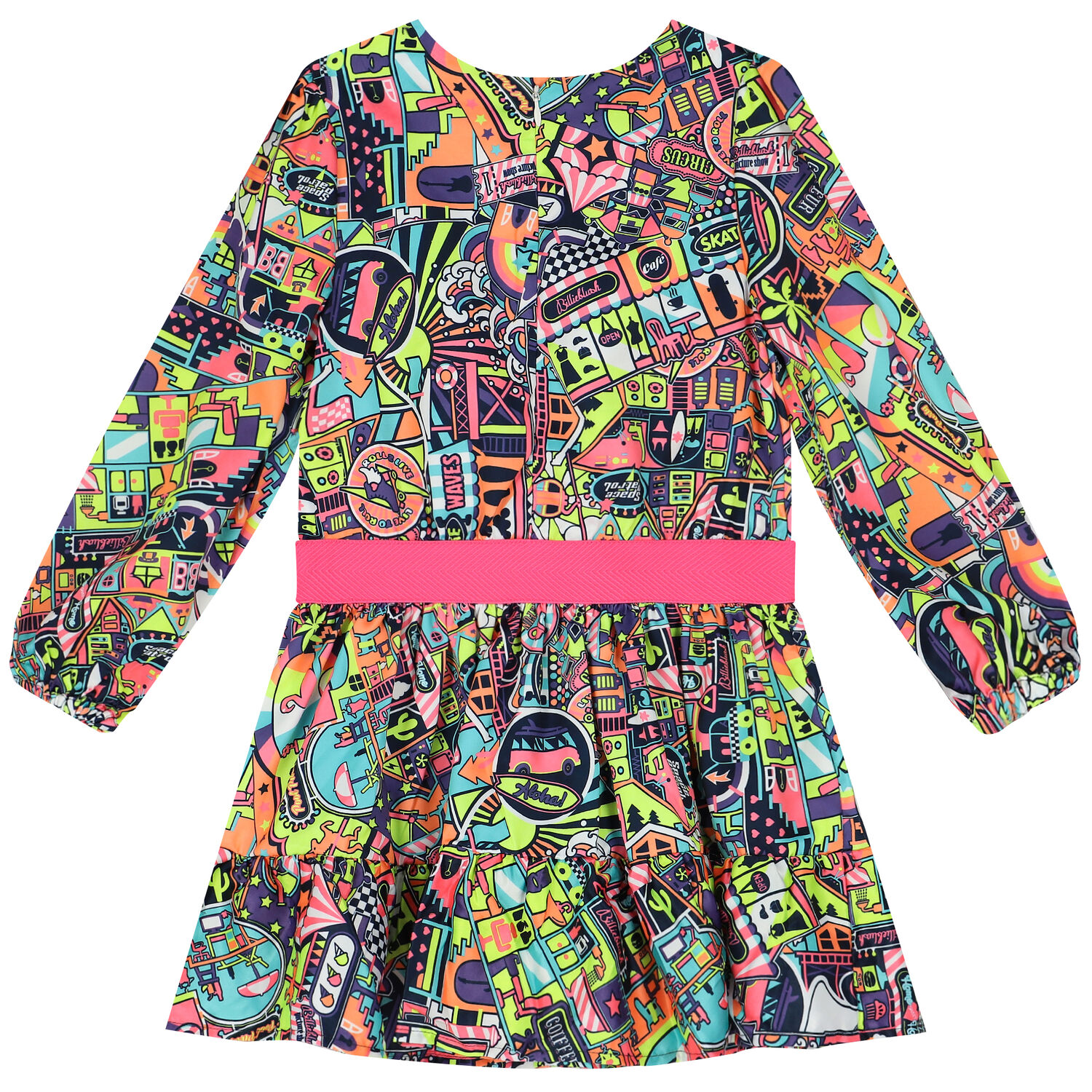 Girls Navy Blue & Neon Pink Dress, 1, hi-res