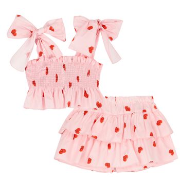 Girls Pink Heart Skirt Set