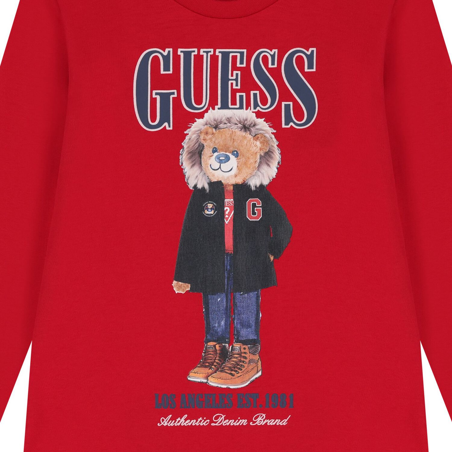 Boys Red Teddy Bear Long Sleeve Top, 2, hi-res