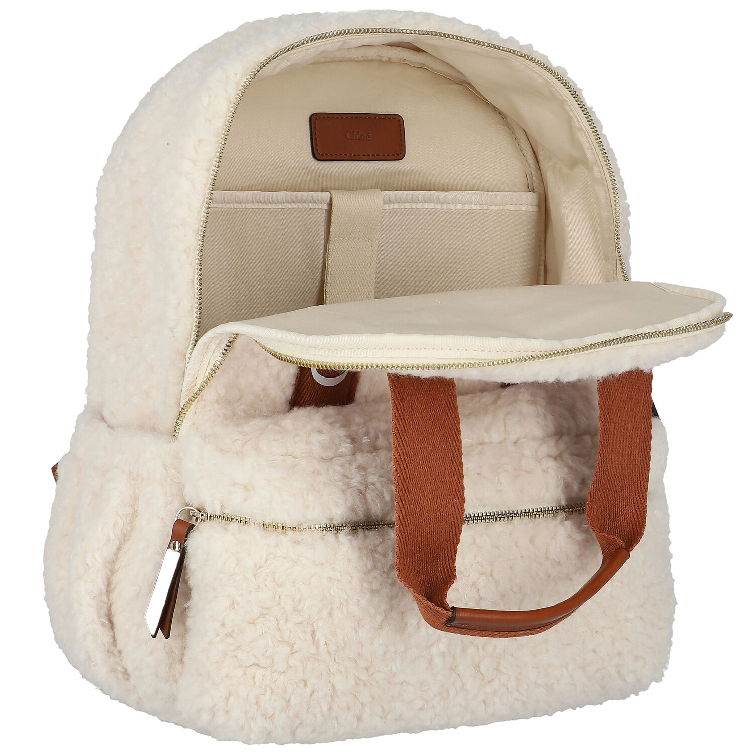 Girls Ivory Sherpa Logo Backpack, 1, hi-res