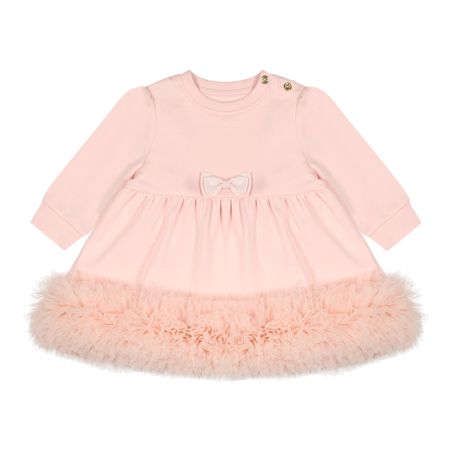 Baby Girls Pink Tulle Ruffle Hem Dawn Dress, 1, hi-res