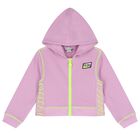 Girls Purple Logo Hooded Zip Up Top, 1, hi-res