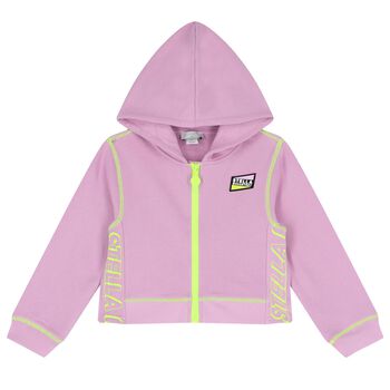 Girls Purple Logo Hooded Zip Up Top