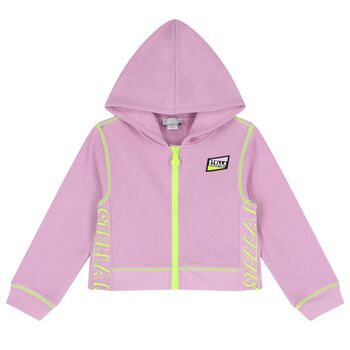 Girls Purple Logo Hooded Zip Up Top