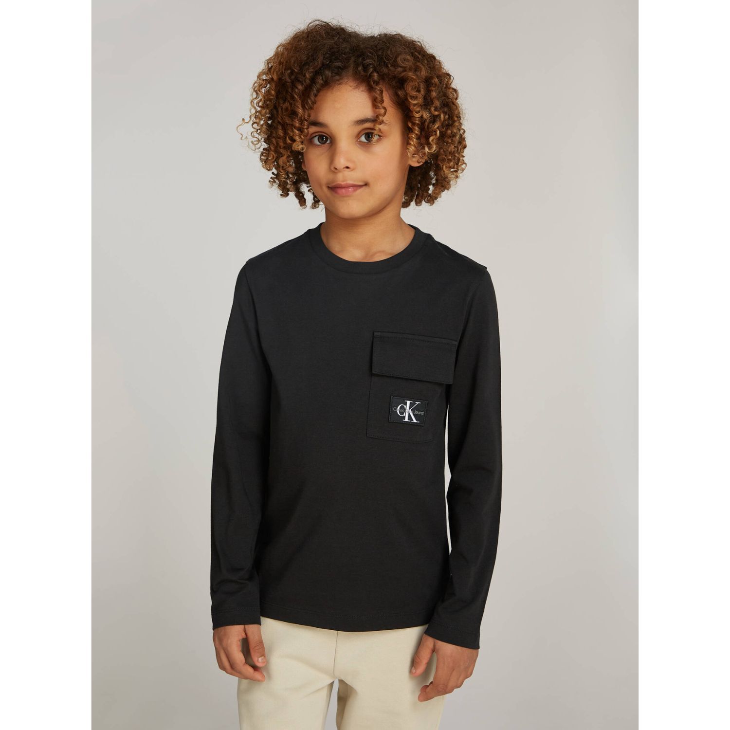 Boys Black Logo Long Sleeve Top, 1, hi-res image number null