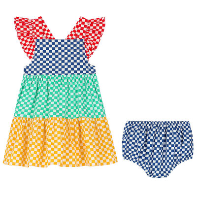 Younger Girls Multi-Colored Checkered Dress Set