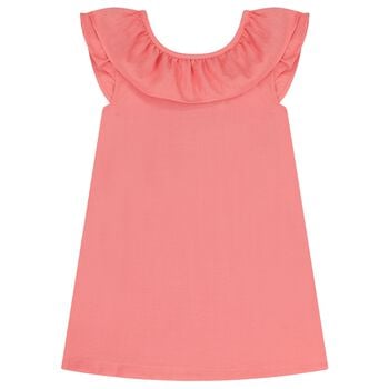 Girls Coral Ruffled Dress