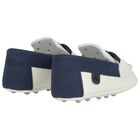 Baby Boys Ivory & Navy Blue Leather Pre Walker Moccasins, 4, hi-res