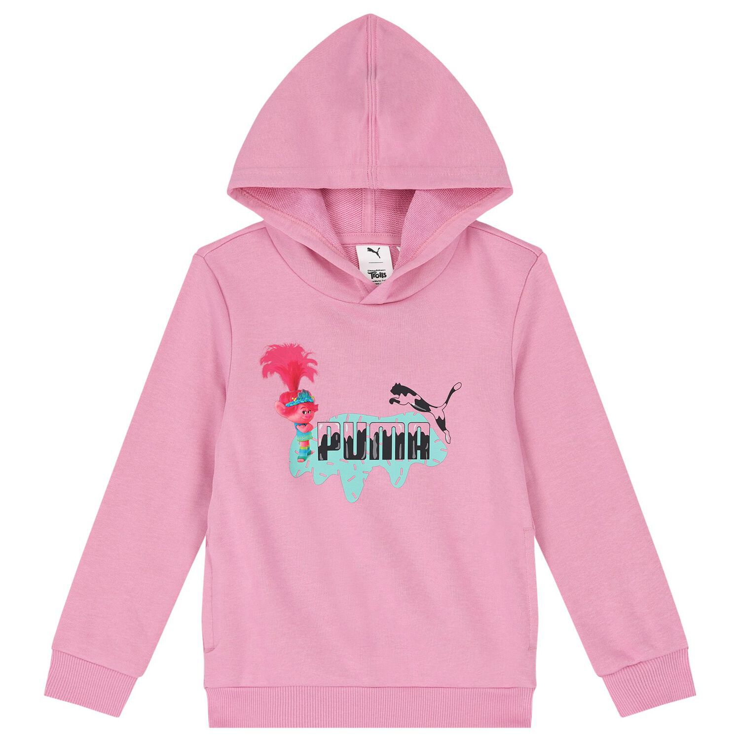 Girls Pink Trolls Logo Hooded Top, 2, hi-res